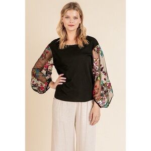 Umgee Mesh Embroidered Floral Top